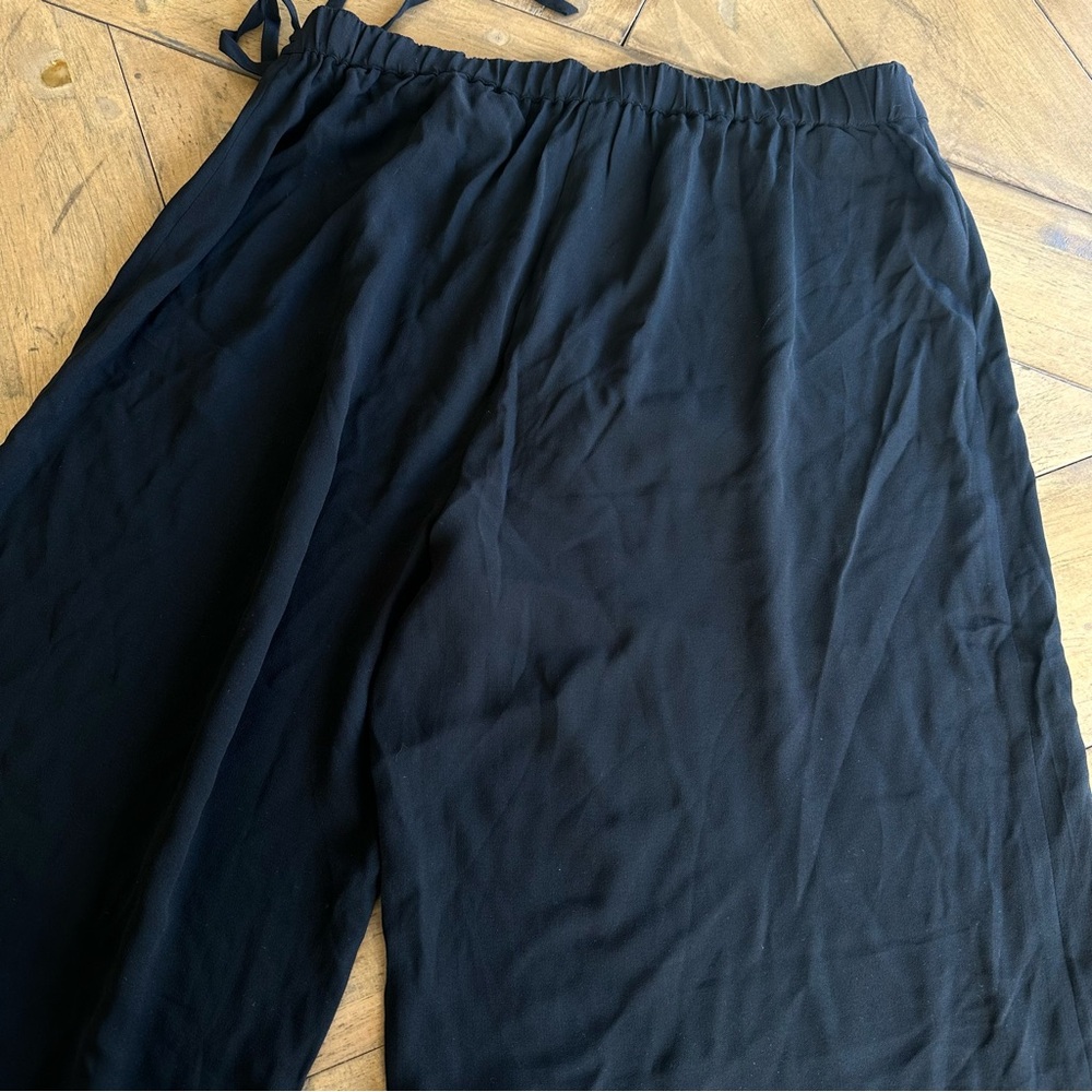 Eileen Fisher Pure Silk Georgette Crepe Wide Leg Wrap Black Skirt Pants Luxury S - Picture 11 of 11